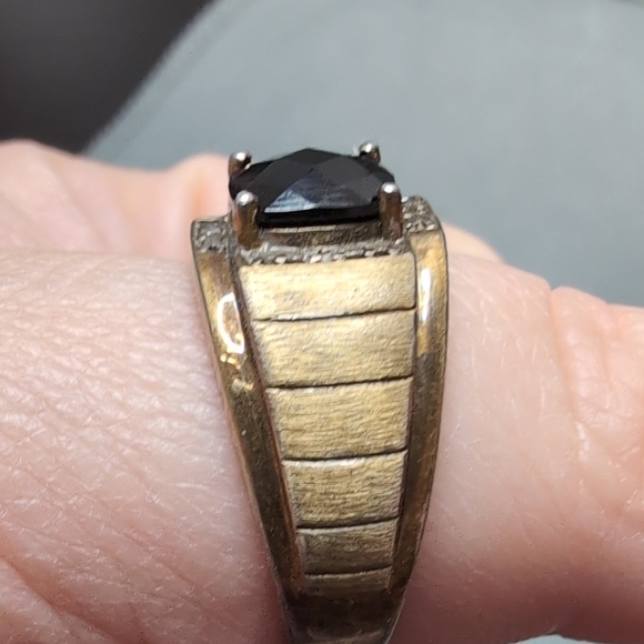 Men's Size 10 Silver 925 Ring With Black Stone And Accents - Picture 4 of 11